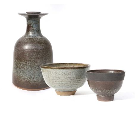 David Lloyd Jones (1928-1994): a mallet shaped stoneware vase with flattened rim, dark speckled glaze, impressed seal37cm hig