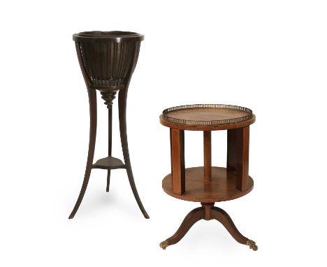 A Regency-Style Mahogany, Boxwood, Parquetry-Strung and Gilt-Metal-Mounted Two-Tier Revolving Table, circa 1900, the pierced 