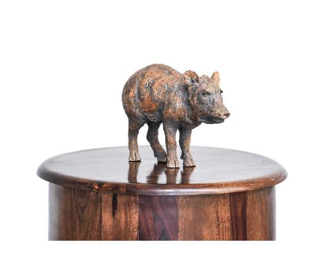 Nick Mackman SWLA (b.1972)Warthog Signed, raku-fired ceramic, 17cm highA former Rhino keeper at Chester Zoo, Nick Mackman has
