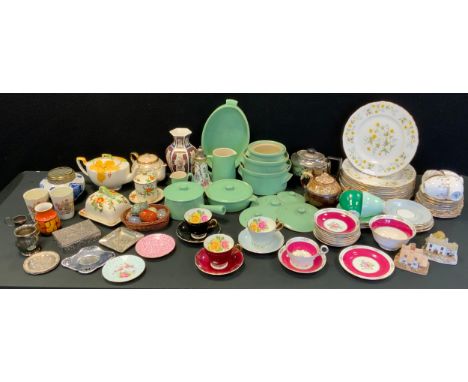Old Royal China pink flower patterned tea service for six; Colough dinner plates; Pearsons Of Chesterfield part oven service;