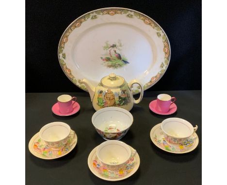 Ceramics -three 19th century Staffordshire cups and saucers, slop bowl,  Royal Doulton Under the Greenwood Tree pattern serie