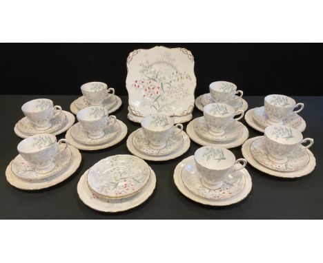 A Plant Tuscan Woodside pattern tea set, for ten, cups, saucers, side plates, two bread plates 