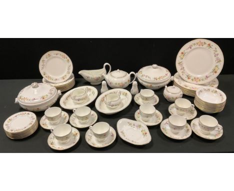 A Wedgwood  Mirabella dinner and tea service, for nine, comprising dinner, dessert and side plates, teacups and saucers, two 