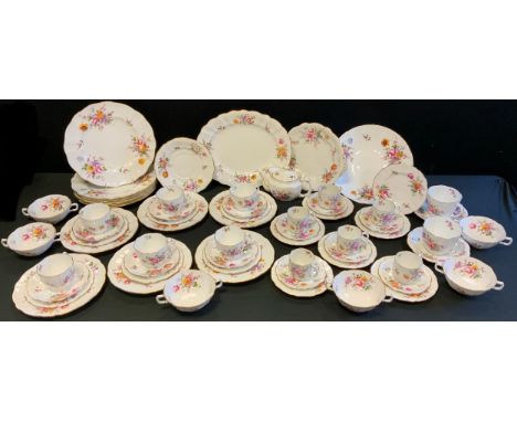 A Royal Crown Derby posies pattern dinner, tea and coffee service, for six inc comport cake stand, small teapot, dinner plate