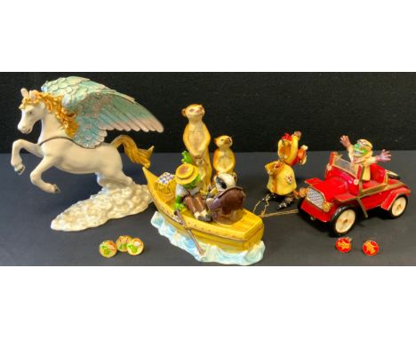 A Hidden Treasure Pegasus, 189/750;  a boat badger and frog, 108/950;  Meercat Family, a Sweep;  Frog in a car (5) 