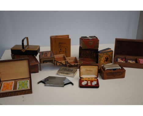 Collection of playing card related boxes to include Stratton cufflinks with dice