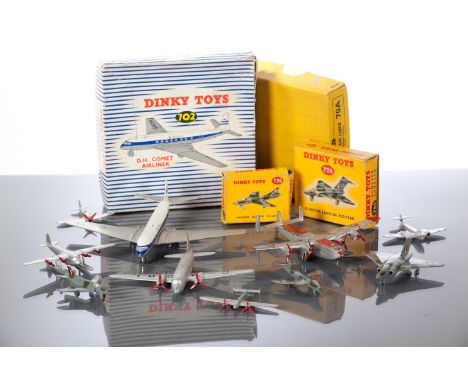 FOUR BOXED DINKY DIECAST MODEL AIRPLANES
comprising the D.H.Comet Ailiner, 702; Avro'York' Air Liner, 70A; Gloster Javelin Fi