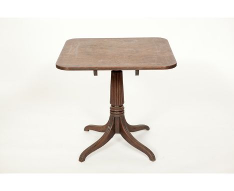 REGENCY MAHOGANY TRIPOD TABLE
with square snap top, on fluted tapered column and downswept legs, 71cm high, 74cm wide