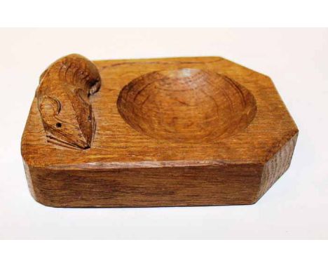 ROBERT 'MOUSEMAN' THOMPSON OAK INKWELL
of rectangular form and with a circular concave, with the mouse signature, 10cm long, 