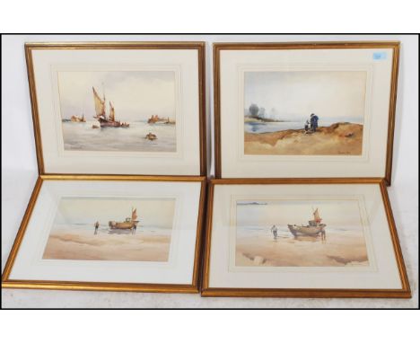 Francis Leke b.1912- A collection of 4 watercolour paintings of maritime &amp; seascape interest to include shoreline with fa