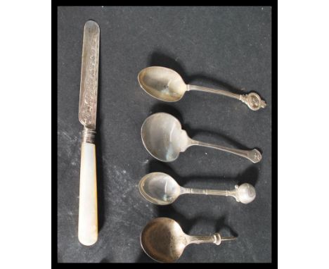 A collection of hallmarked silver flatware to include a pair of sugar tongs Birmingham&nbsp;Charles Wilkes 1902 , Mappin and 