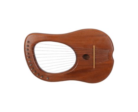 Compact - 12 string mahogany lyre harp with a raised bridge, steel strings and plated tuning pins. Dimensions: Length/Width:&