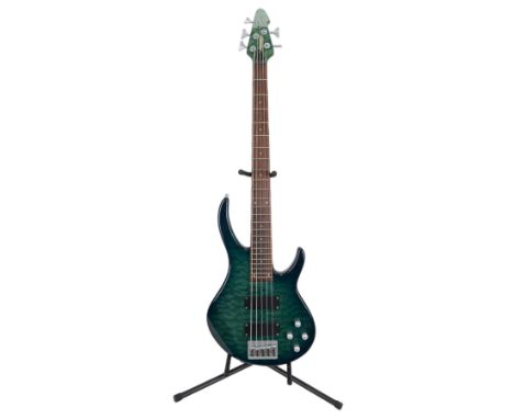 Peavey Fury V five string bass guitar, in green finish, contained in soft case, guitar L112cm