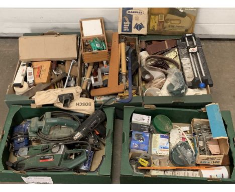 TOOLS - five boxes of assorted Bosch power tools and accessories ETC, E/T