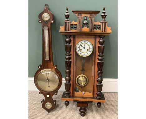 VIENNA WALL CLOCK, 98cms H, 36cms W and a rosewood barometer by Griffiths &amp; Son, Denbigh, 96cms H, 26cms W