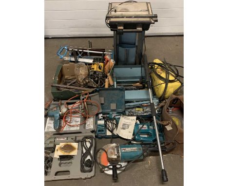LARGE TOOL ASSORTMENT to include Makita power tools, 230mm disc grinder, jigsaw, drill, Dewalt router, Karcher washer etc E/T