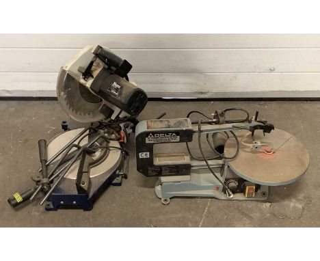 POWER TOOLS - Ferm FK2-250 mitre chop saw and a Delta variable speed 16ins scroll saw, E/T