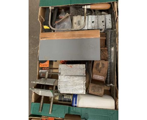 TOOLS - seven shallow boxes of assorted tools and fasteners E/T