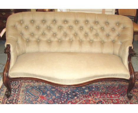 SOFA, Victorian rosewood in taupe fabric with a buttoned back and sides, 172cm W x 96cm H. 