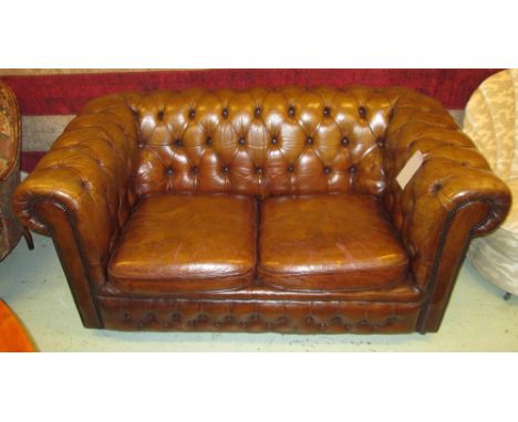 CHESTERFIELD SOFA, buttoned tan leather upholstered, 150cm W.