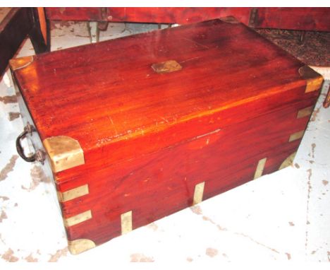 TRUNK, 19th century camphorwood and brass bound with rising lid and carrying handles, 52cm x 91cm x 42cm H.