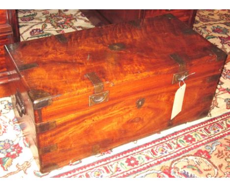MILITARY TRUNK, 19th century camphorwood and brass bound of small proportions with rising lid, 70cm x 35cm x 31cm H. 