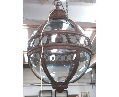 CHANDELIER, globe style, in bronzed metal frame, 41cm diam, plus chain. 