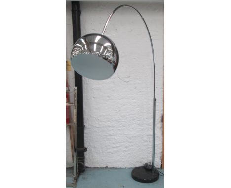 ARCO STYLE LAMP, in chromed metal finish, with circular weighted base, 207cm H. 