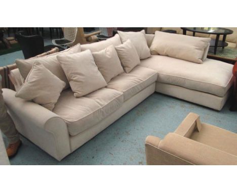 CORNER SOFA, in stone fabric, 195cm D x 76cm H x 300cm W. (with faults)