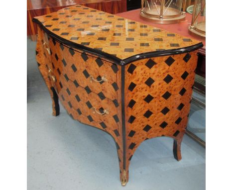 COMMODE, Venetian style with two drawers in burr walnut finish, 110cm x 48cm x 82cm H. 