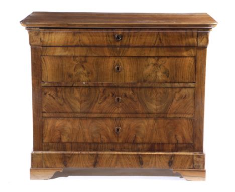 A FRENCH WALNUT COMMODE 19TH CENTURY with four long drawers 94.8cm high, 112cm wide, 55.5cm deep