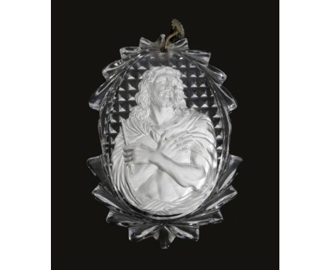 A FRENCH CUT-GLASS SULPHIDE PENDANT PROBABLY BACCARAT, EARLY 19TH CENTURY with a portrait of Jesus Christ, with a gilt metal 
