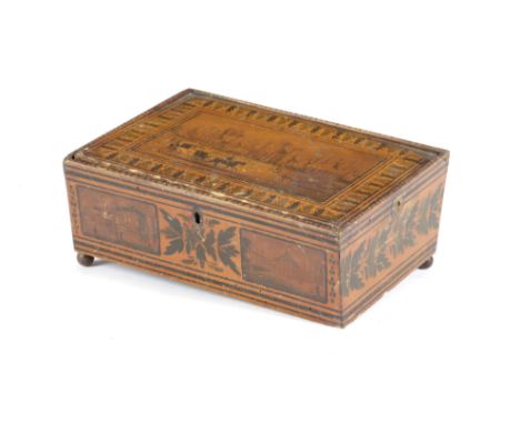 A REGENCY PENWORK 'BRIGHTON' BOX EARLY 19TH CENTURY decorated with panels of views of Brighton, including the Pavilion, withi