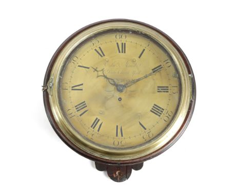 A GEORGE III MAHOGANY 'SALT BOX' DIAL CLOCK BY EDWARD MAUD LONDON, C. 1790 the brass single fusee eight day movement, with a 