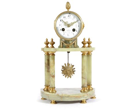 A FRENCH ONYX TEMPLE CLOCK IN LOUIS XVI STYLE LATE 19TH CENTURY the brass eight day drum movement, with an outside countwheel