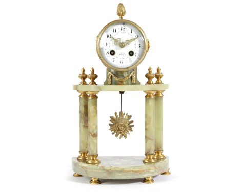 A FRENCH ONYX TEMPLE CLOCK IN LOUIS XVI STYLE LATE 19TH CENTURY the brass eight day drum movement, with an outside countwheel