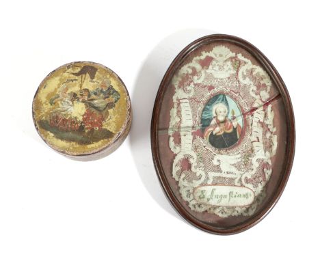 λ AN ITALIAN WATERCOLOUR AND CUT-PAPER DEVOTIONAL PICTURE 18TH CENTURY with a central oval portrait of St Augustine of Hippo,