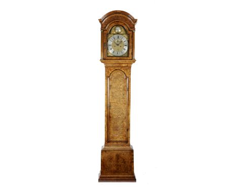 AN EARLY 18TH CENTURY BURR WALNUT LONGCASE CLOCK BY WILLIAM WRIGHT &amp; HENRY FELTON LONDON the brass eight day movement wit