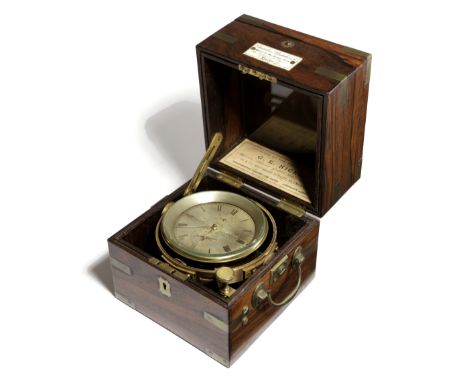 λ A 19TH CENTURY ROSEWOOD TWO DAY MARINE CHRONOMETER BY CHARLES SHEPHERD, C.1855-60 the brass fusee movement with a split bi-