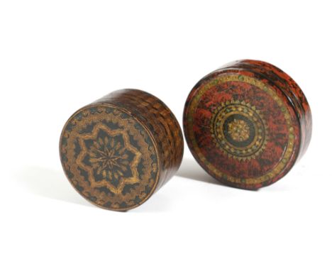 TWO FRENCH PAPIER-MACHE SNUFF BOXES LATE 18TH / EARLY 19TH CENTURY one painted to imitate tortoiseshell with jewelled bands, 