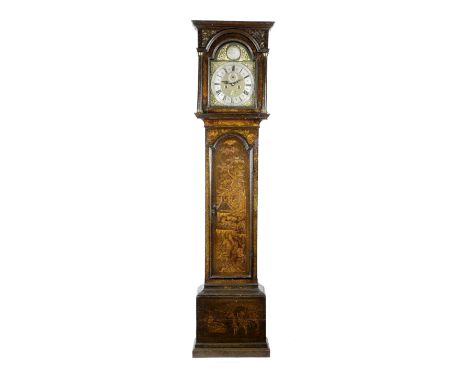 AN EARLY GEORGE III GREEN JAPANNED LONGCASE CLOCK BY RICHARD SMITH, DUNSTABLE the brass eight day movement with four turned p