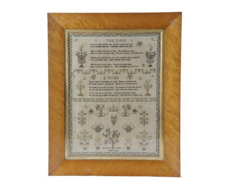 A NEEDLEWORK SAMPLER BY MARGARET DANIELL, FIRST HALF 19TH CENTURY worked with birds, tress, baskets of fruits and urns of flo