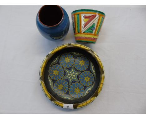 Gouda ware fruit bowl approx 10" dia. Together with a vase and a planter