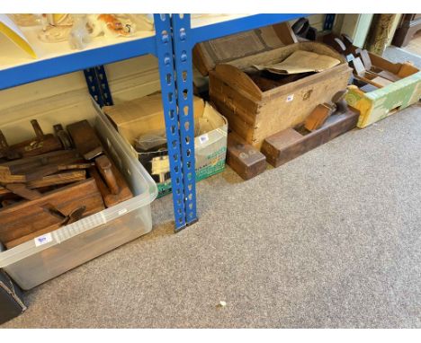 Collection of vintage planes, tool box, etc.