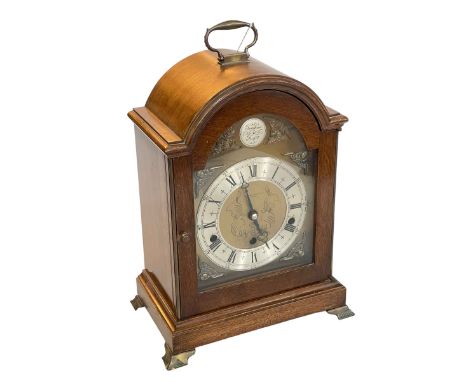 Elliott of London eight day Westminster mahogany bracket clock, 33cm high.