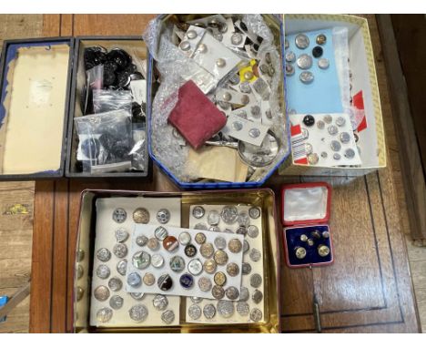 Vast collection of buttons including military, enamel, silver, etc.