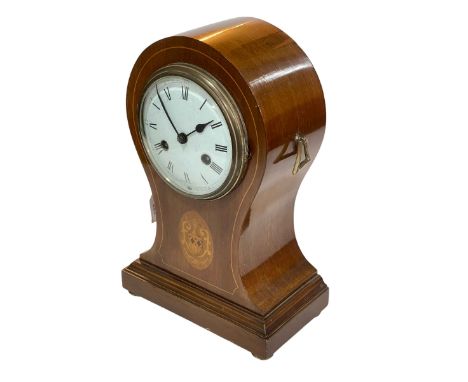 Mahogany inlaid balloon clock, 34cm high.