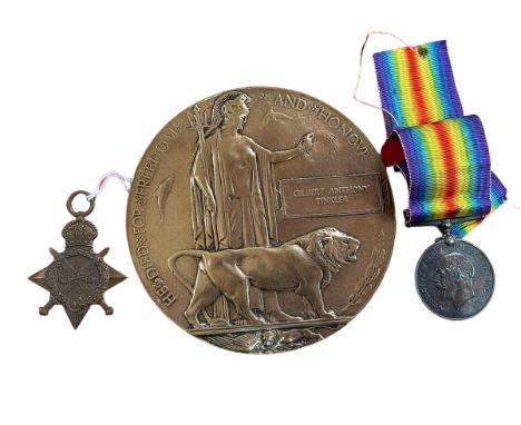 Two WWI medals awarded to 1883S G. Tinkler STO. R. N. R, together with death penny / plaque named Gilbert Anthony Tinkler.