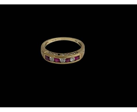 Ruby and cubic zirconia 9 carat gold 'I Love You' ring, size Q.