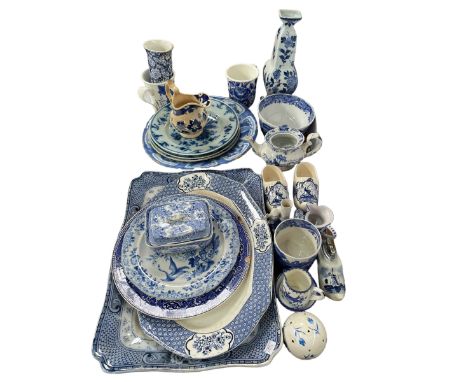Collection of early blue and white porcelain, Copeland Spode, Delft, etc.